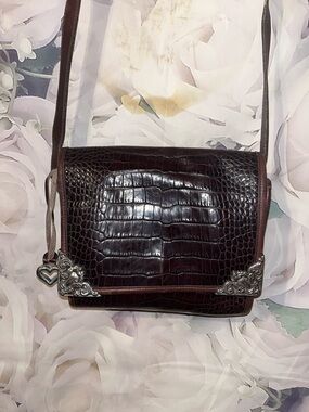 Vintage Brighton Brown Leather Alligator Embossed Crossbody Handbag Purse